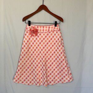 90s Vintage Chadwicks Pink Check Satin Bias Cut Floral Pin Midi Skirt Size 4